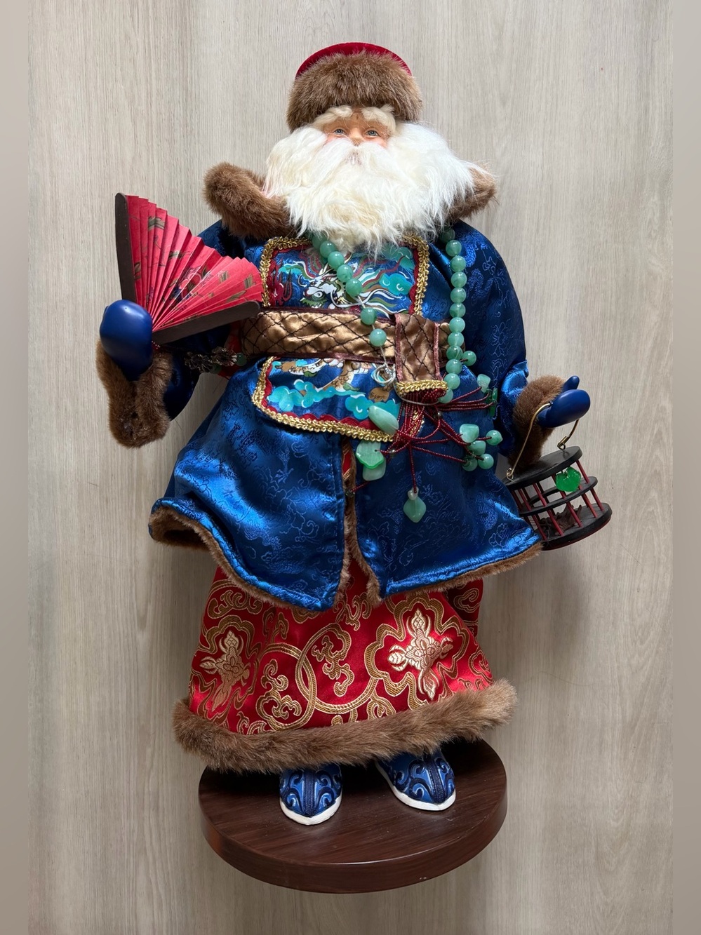 Vintage 24” Chinese Santa Claus Handmade Faux Jade Jewelry & Accesories